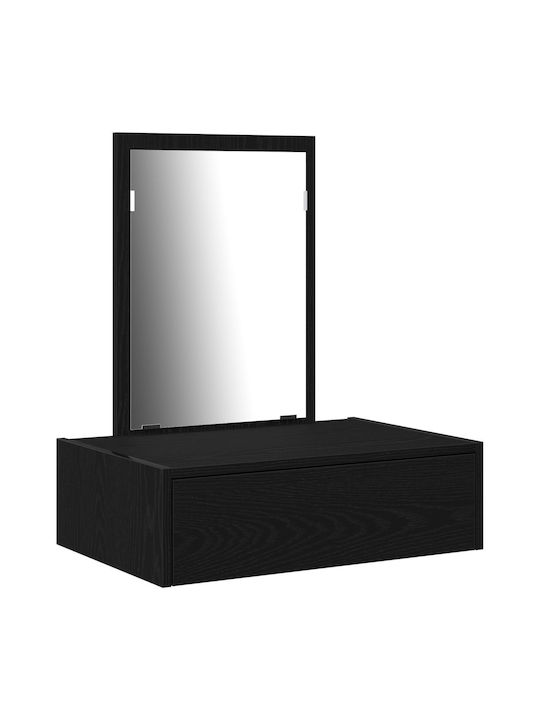 Wall-Mounted Makeup Dressing Table Wooden Black Oak with Mirror 60x40x70cm
