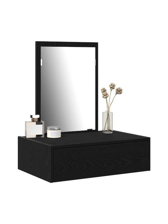 Wall-Mounted Makeup Dressing Table Wooden Black Oak with Mirror 60x40x70cm