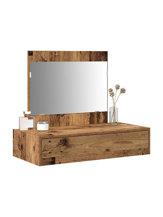Wall-Mounted Makeup Dressing Table Wooden Brown with Mirror 83x40x70cm