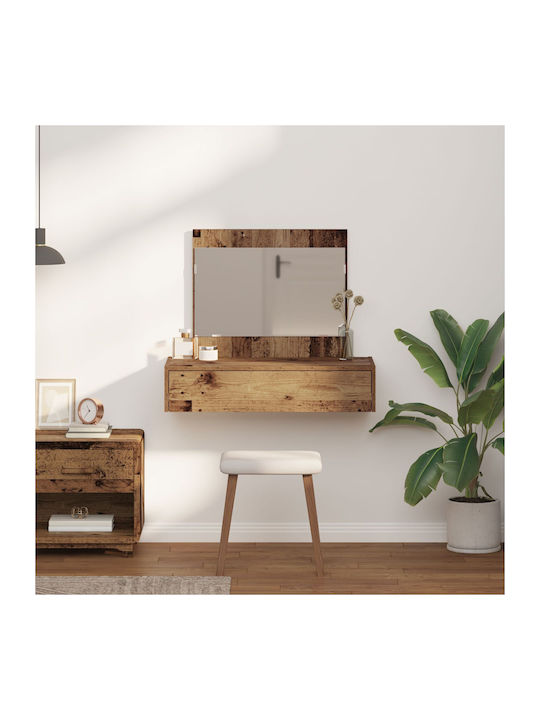Wall-Mounted Makeup Dressing Table Wooden Brown with Mirror 83x40x70cm