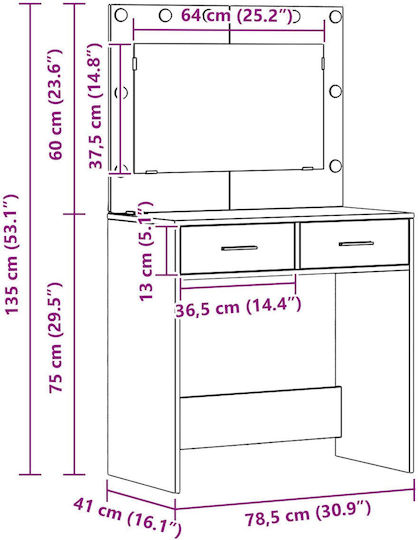 Bodenstehende Schminktisch Schlafzimmer Holz Weiß mit Spiegel 40x41x135cm