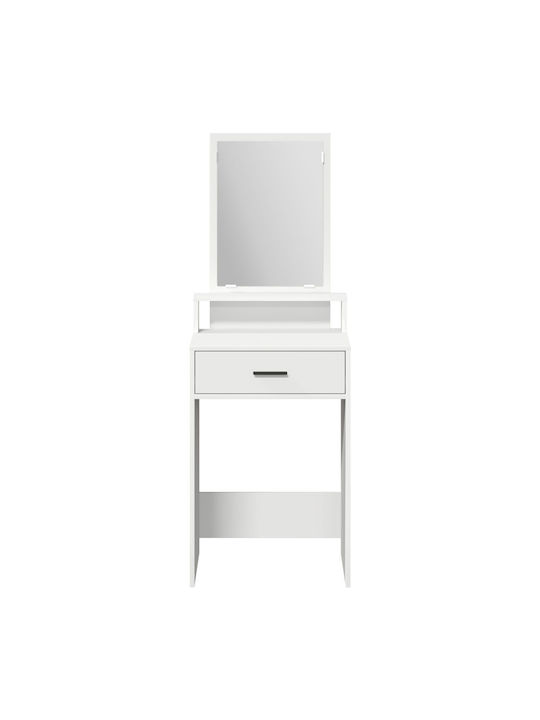 Masă de machiaj din Lemn Alb cu Oglindă 50x41x140cm