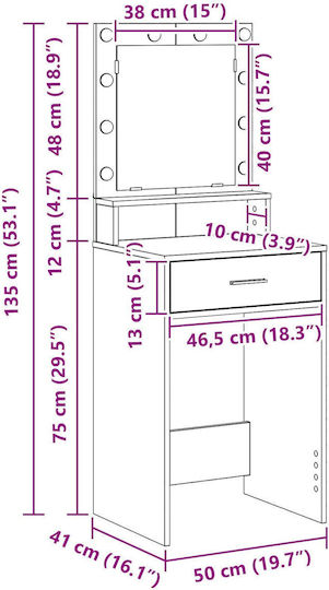 Bodenstehende Schminktisch Schlafzimmer Holz Grau Beton mit Spiegel 50x41x135cm