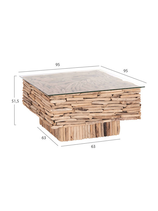 Square Central Coffee Table Sparrow Made of Solid Wood Driftwood M95xL95xH51cm