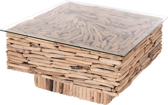 Square Central Coffee Table Sparrow Made of Solid Wood Driftwood M95xL95xH51cm