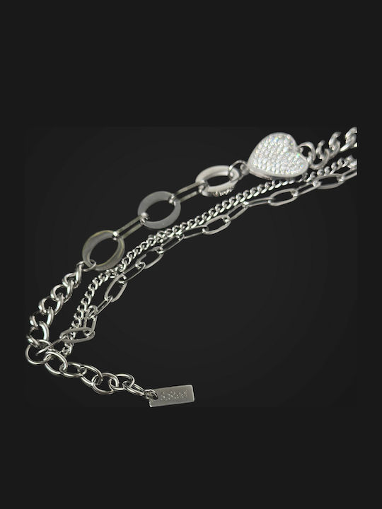 Women's Chain Bracelet with Heart Design made of Stainless Steel 15.5cm 0102 Silver