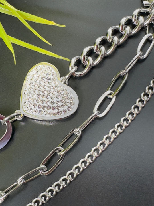 Women's Chain Bracelet with Heart Design made of Stainless Steel 15.5cm 0102 Silver