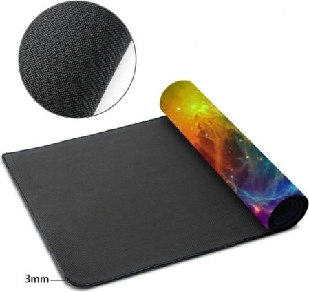 Green Purple Clouds Gaming Mouse Pad Non-slip Rubber Base Stitched Edges 40x90 Cm