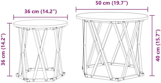 Round Side Coffee Table Made of Solid Wood Brown 2 Pieces W50xL50xH40cm