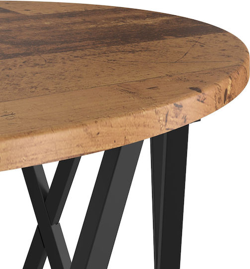 Round Side Coffee Table Made of Solid Wood Brown 2 Pieces W50xL50xH40cm