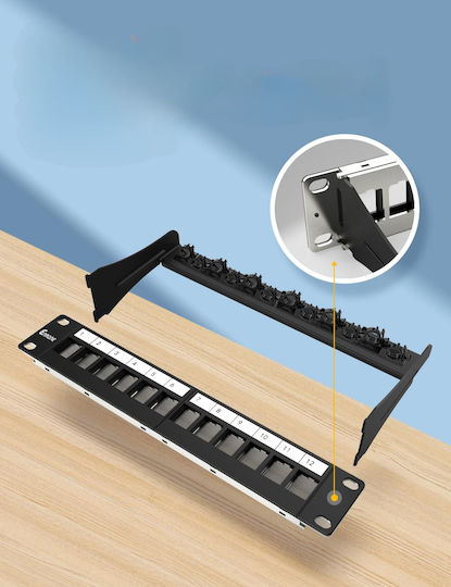 Enmane 12-port Empty Patch Panel Shielded Black