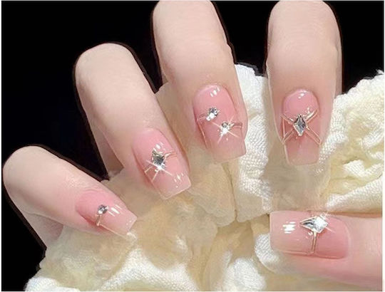 Leuchtend orangefarbene Strass-Nagelset – Acrylkristall-Dekorationen
