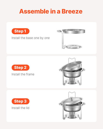Vevor 5 Qt 2 Pack Στρογγυλό Σετ Μπουφέ Πιάτων Ταψί Πλήρους Μεγέθους Ανοξείδωτο Χάλυβα
