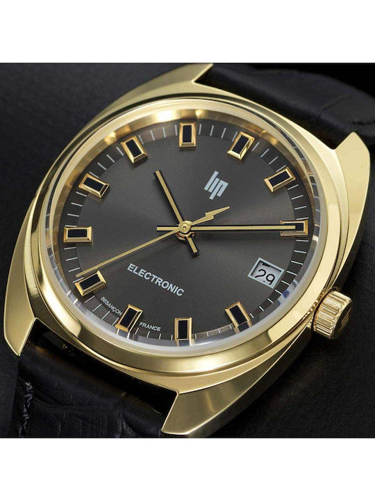 Lip Watches General De Gaulle Мъжки Часовник На батерия с Черен Кожена Каишка