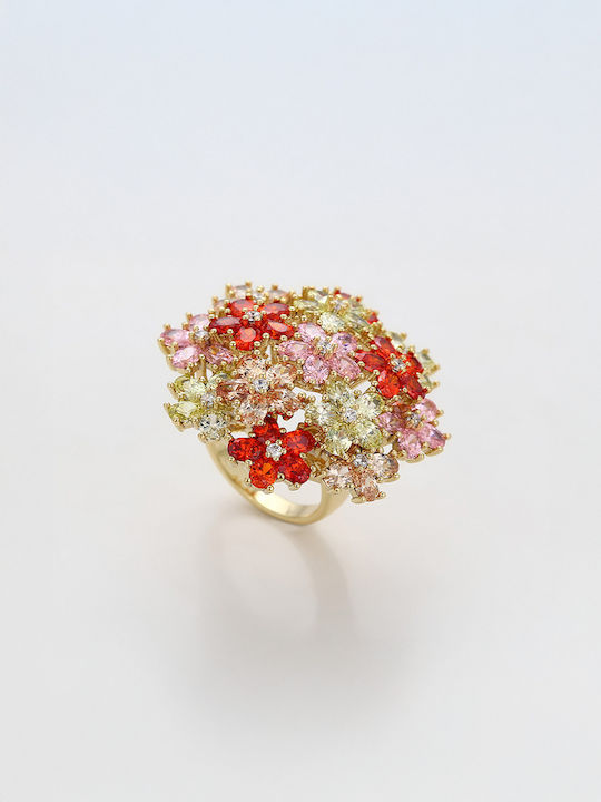 Chrysothemiss Women's Ring Blossom Garden Multicolored Zircon Flower Design Gold-Plated