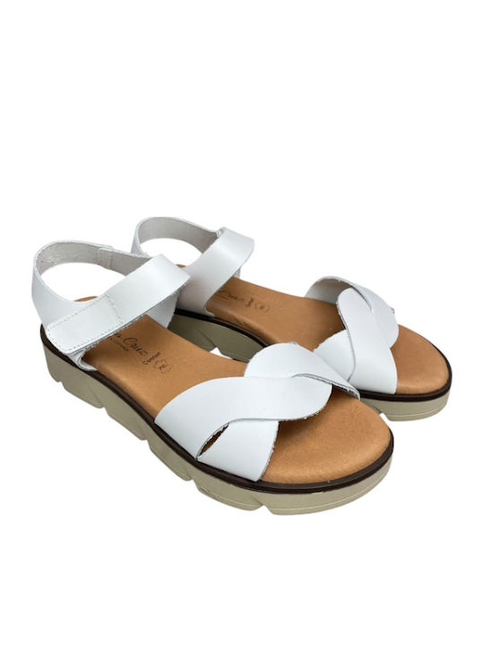 Δερμάτινα Γυναικεία Ανατομικά Σανδάλια Flatforms Λευκά