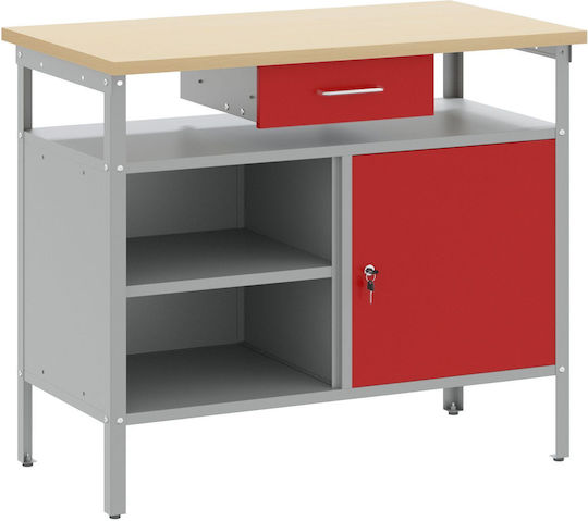 Vidaxl Desk Closed Door Red 100x55x85 cm Steel Grey