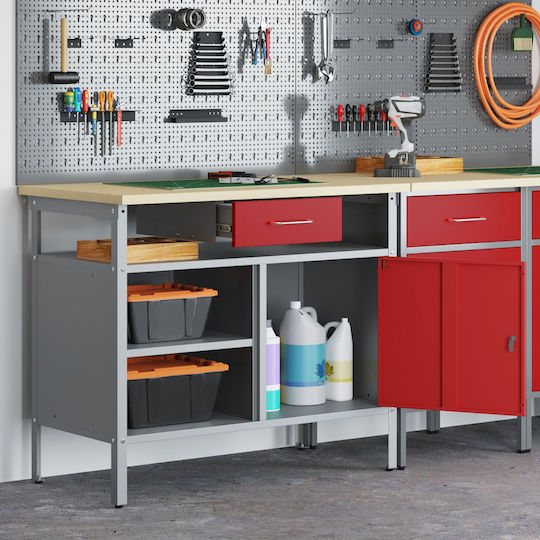 Vidaxl Desk Closed Door Red 100x55x85 cm Steel Grey