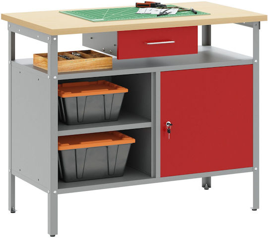 Vidaxl Desk Closed Door Red 100x55x85 cm Steel Grey