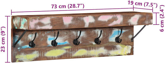 vidaXL Hölzernes Wandhalterung 10 Haken 73x19x23cm