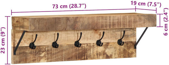 vidaXL Wooden Wall Hanger Brown 73x19x23cm 1pc