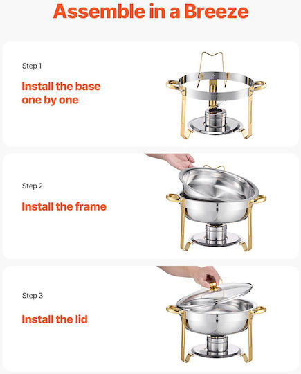 Vevor 5 Qt 4er-Pack Rundes Buffet-Set in voller Größe aus Edelstahl