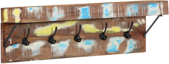 vidaXL Wooden Wall Hanger 10 Hooks Brown 73x19x23cm