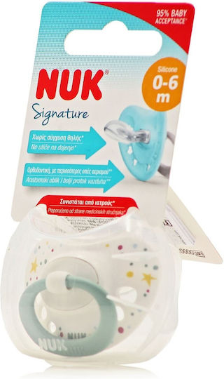 Nuk Signature Orthodontic Pacifier Silicone with Case Stars - Green for 0-6 months