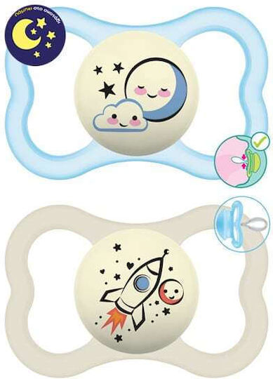 Mam Supreme Night Orthodontic Pacifiers Silicone Night Whale / Penguin - Blue / Ciel for 6+ months 2pcs