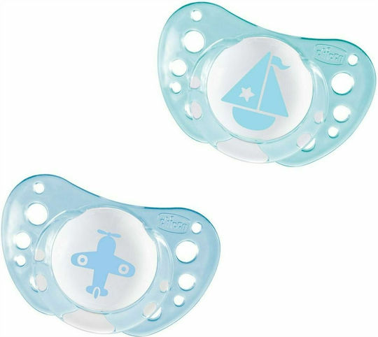 Chicco Physio Pacifiers Silicone Airplane/Boat - Sky Blue for 0-6 months 2pcs