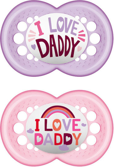 Mam Orthodontic Pacifiers Silicone I Love Daddy - Pink-Lilac for 16+ months 2pcs