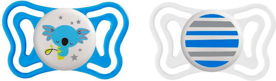 Chicco 71033-21 Pacifiers Silicone Night with Case Night/Lines - Blue-White for 6-16 months 2pcs