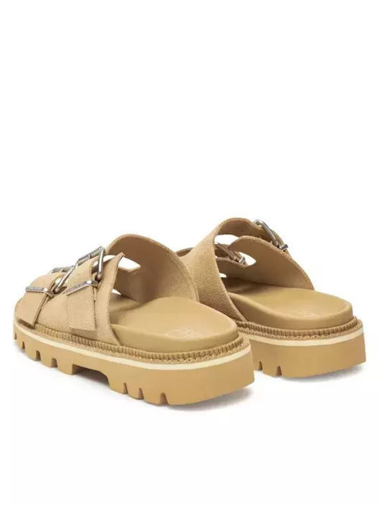 Women's Flat Sandals in Beige Color