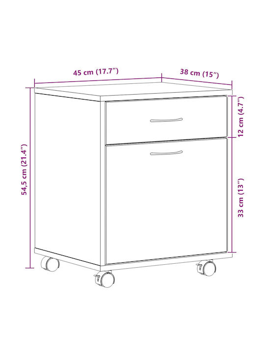 Cabinet de Birou cu Roți & Sertare Μαύρη Δρυ 45x38x54cm