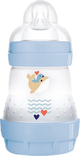 Mam Plastic Baby Bottle Easy Start Anti-colic with Silicone Teat for 0+ Months Blue Whale - Blue 160ml