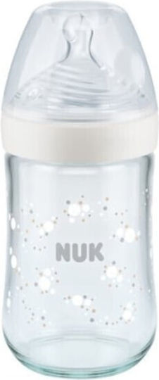 Nuk Glass Baby Bottle Nature Sense Temperature Control Anti-colic with Silicone Teat for 0-6 Months Purple Deer - Purple 240ml