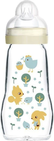 Mam Glass Baby Bottle Feel Good Anti-colic with Silicone Teat for 2+ Months Beige Fox - Cream 260ml