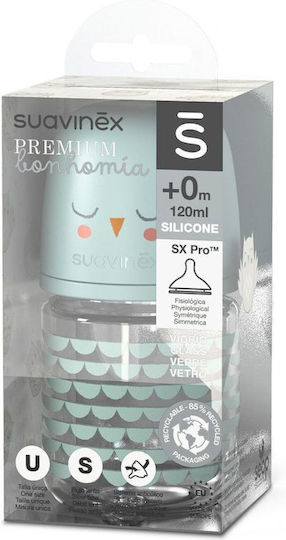 Suavinex Glass Baby Bottle Bonhomia Anti-Colic with Silicone Teat for 0+ Months Green 120ml