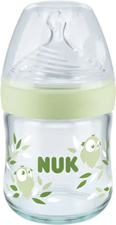 Nuk Glass Baby Bottle Nature Sense Anti-Colic with Silicone Nipple for 0-6 months Gray Dots - Grey 120ml