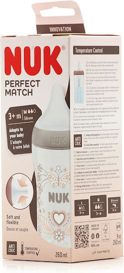 Nuk Plastic Baby Bottle Perfect Match Anti-Colic with Silicone Nipple for 3+ months Gray 260ml