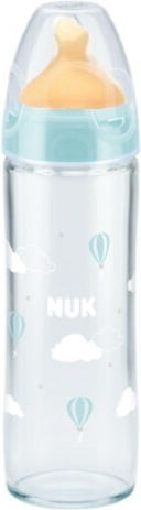 Nuk Glass Baby Bottle New Classic Anti-colic with Rubber Teat for 0-6 Months Light Blue Sky Blue 240ml