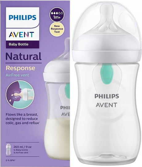 Philips Plastic Baby Bottle Natural Response Anti-Colic with Silicone Teat for 1+ Months Transparent 260ml