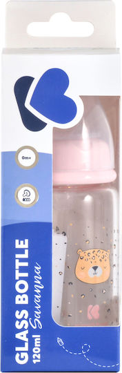 Kikka Boo Glas Babyflasche Gegen Koliken mit Silikon Saugflasche für 0+ Monate Rosa Savanne - Rosa 120ml