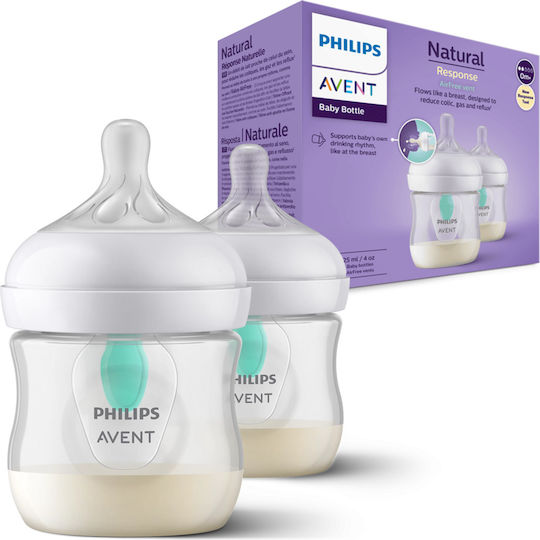 Philips Set Kunststoff Babyflaschen Gegen Koliken mit Silikon Sauger Für 0+ Monate Transparent 125ml 2Stücke