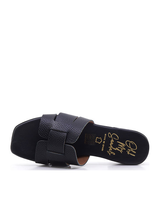 Leather Mules with Low Heel in Black Color