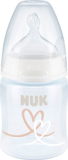 Nuk Plastic Baby Bottle First Choice Plus Temperature Control Anti-Colic with Silicone Teat for 0-6 Months White Hearts - White 150ml