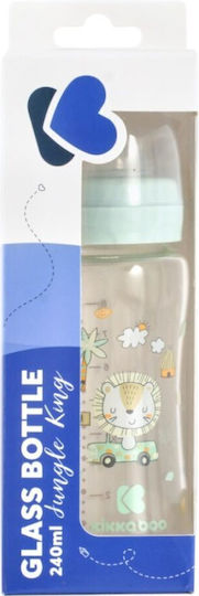 Kikka Boo Glass Baby Bottle Anti-Colic with Silicone Nipple for 3+ months Transparent Jungle King - Mint 240ml