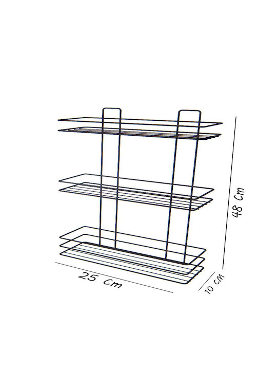 Femmit Wall-Mounted Metal Snap-On Bathroom Shelf 3 Shelves 4 Hooks 10x25x48 Cm Electrostatic Black Matte Finish