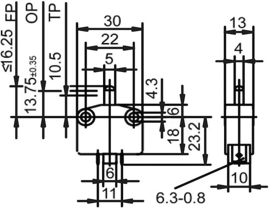 Door Limit Micro Switch Off On No Single Pole SPST 2 Pin 16 6 A/400VAC 30x13x24mm Marquardt 1115.4101