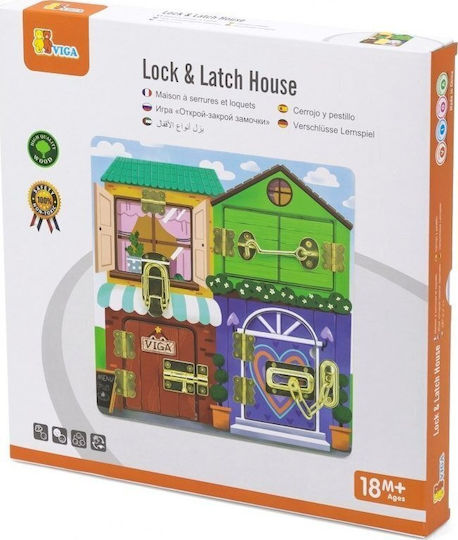 Viga Toys Board Lock And Latch House Montessori Montessori Joc Educațional de Cunoștințe din Lemn pentru 1,5+ ani Ani